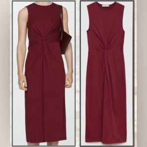 Mango Burgundy Sleeveless MIDI-DRESS WITH DRAPED DETAIL: Size 4 /Small